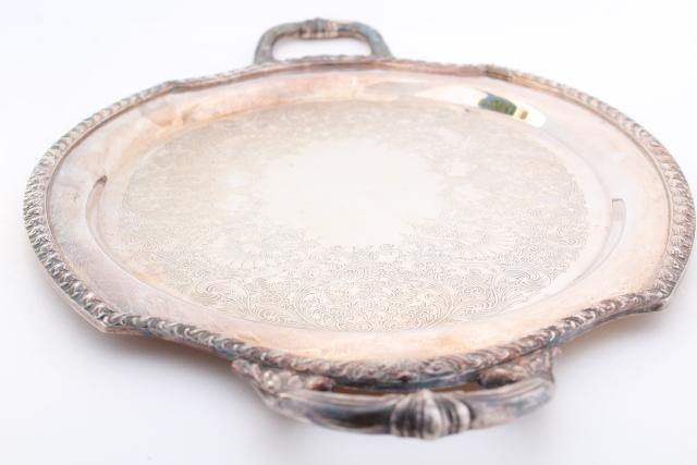 photo of large old silver serving tray, oval waiters tray Wickford patter silverplate #4