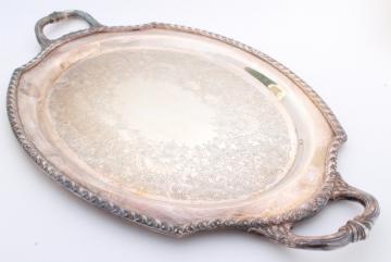 catalog photo of large old silver serving tray, oval waiters tray Wickford patter silverplate