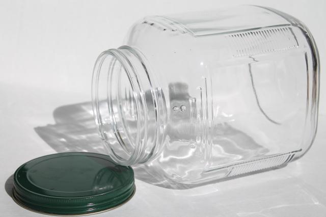 photo of large old square glass jar w/ metal lid, store counter / hoosier style pantry canister #5