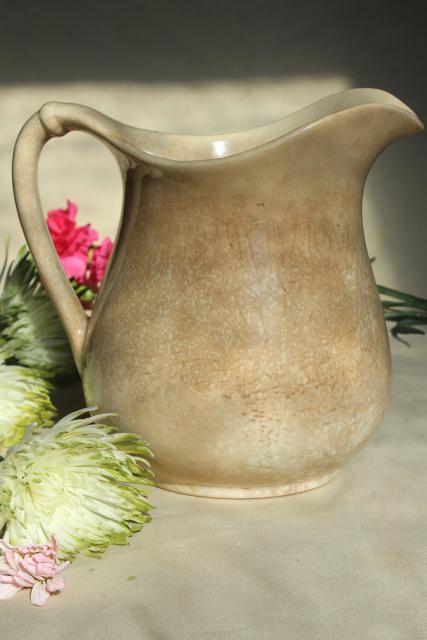 photo of large old wash pitcher or milk jug, shabby browned white china antique vintage #4