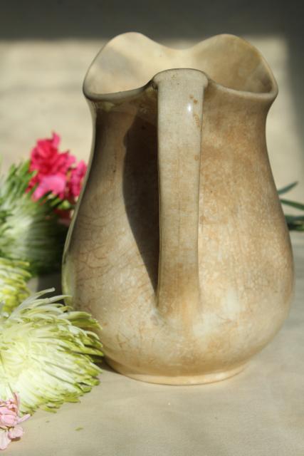 photo of large old wash pitcher or milk jug, shabby browned white china antique vintage #5