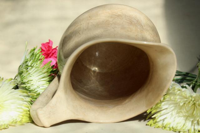 photo of large old wash pitcher or milk jug, shabby browned white china antique vintage #6