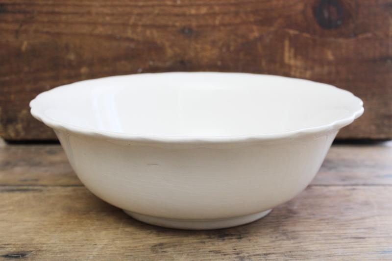 photo of large old white ironstone bowl, semi porcelain china antique Knowles Taylor Knowles mark #1