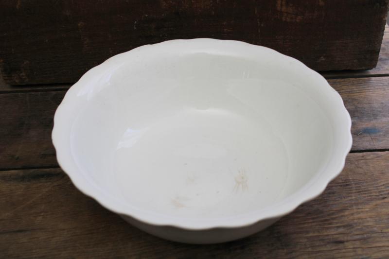 photo of large old white ironstone bowl, semi porcelain china antique Knowles Taylor Knowles mark #2