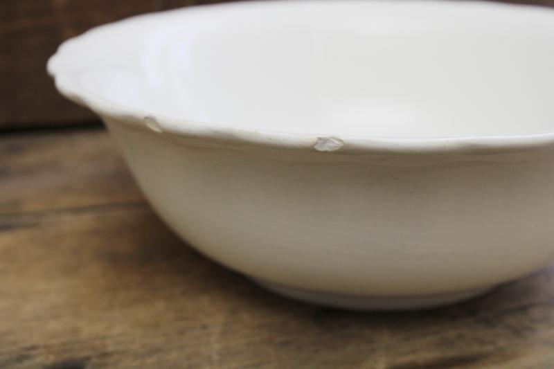 photo of large old white ironstone bowl, semi porcelain china antique Knowles Taylor Knowles mark #6