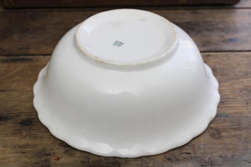 photo of large old white ironstone bowl, semi porcelain china antique Knowles Taylor Knowles mark #7