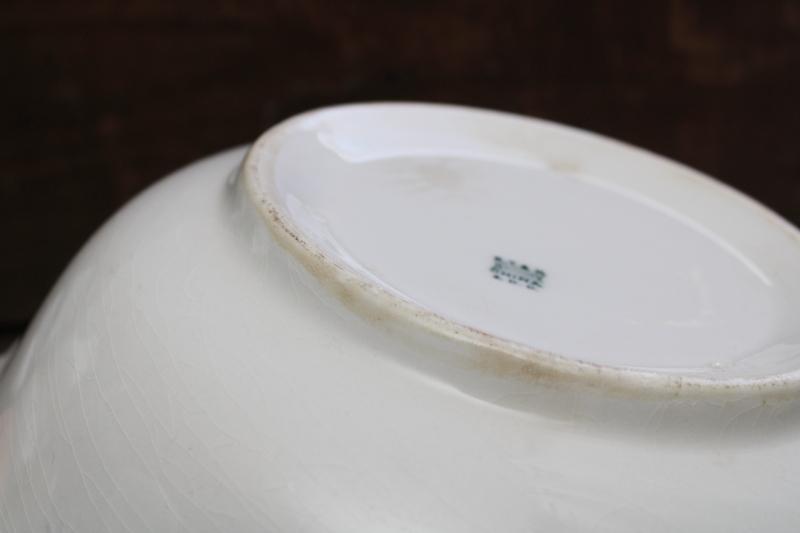 photo of large old white ironstone bowl, semi porcelain china antique Knowles Taylor Knowles mark #8