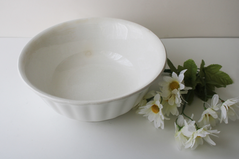 photo of  large old white ironstone china bowl w/ ladyfinger fluted shape, rustic farmhouse decor #1