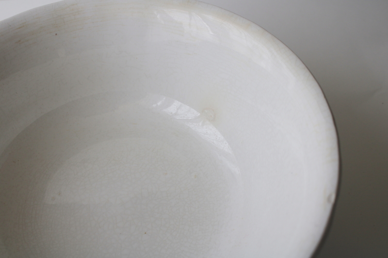 photo of  large old white ironstone china bowl w/ ladyfinger fluted shape, rustic farmhouse decor #2