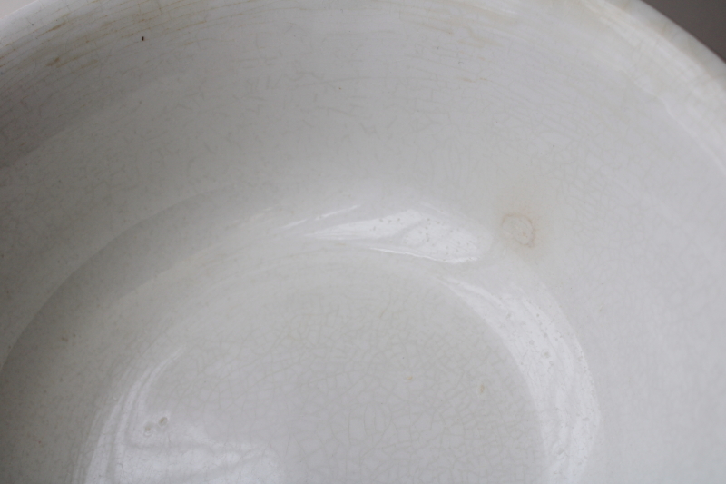 photo of  large old white ironstone china bowl w/ ladyfinger fluted shape, rustic farmhouse decor #3