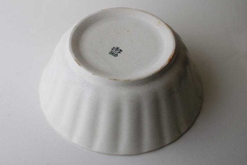 photo of  large old white ironstone china bowl w/ ladyfinger fluted shape, rustic farmhouse decor #4