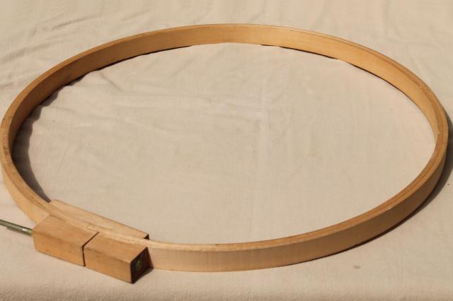 photo of large old wood quilting hoop or embroidery frame, lap hoop for needlework #1