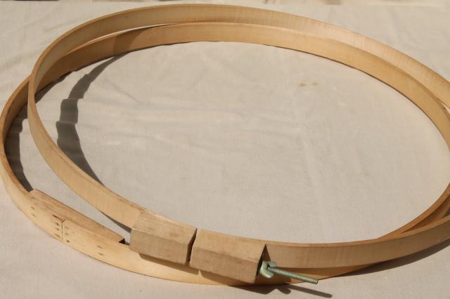 photo of large old wood quilting hoop or embroidery frame, lap hoop for needlework #3