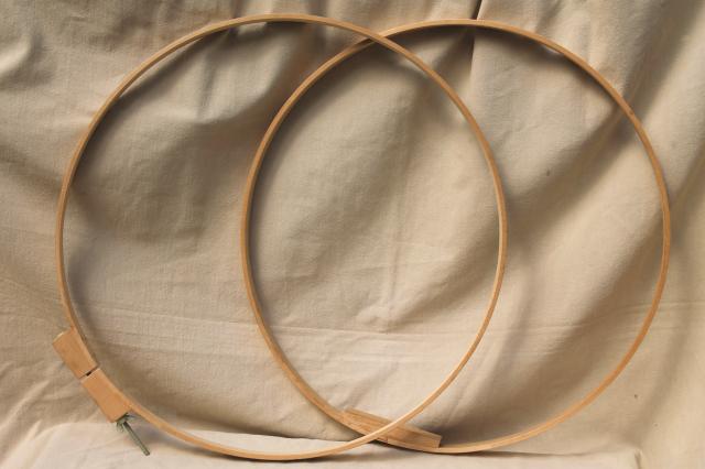 photo of large old wood quilting hoop or embroidery frame, lap hoop for needlework #4