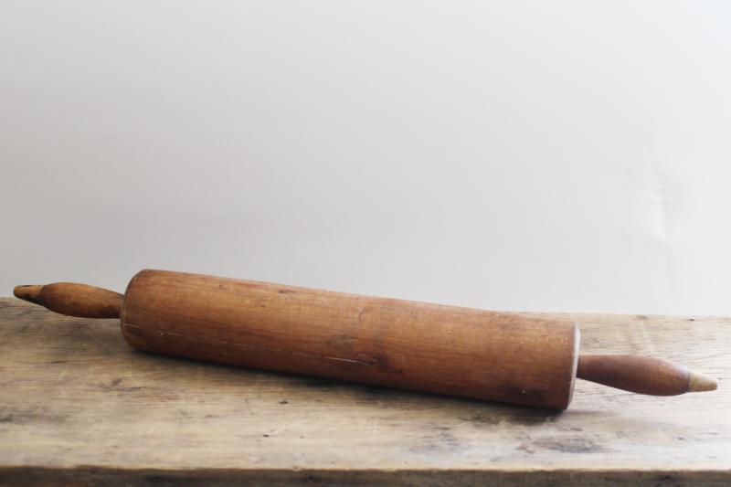 photo of large old wood rolling pin w/ rustic worn patina, vintage farmhouse kitchen decor #1