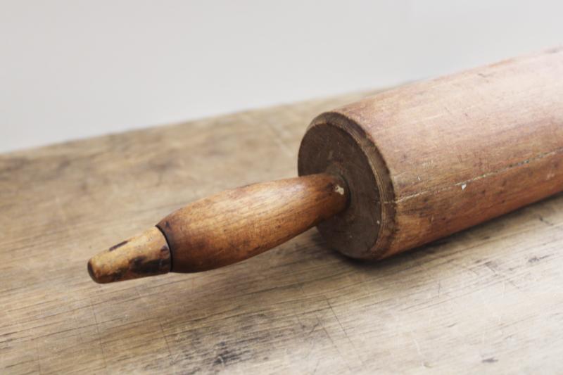 photo of large old wood rolling pin w/ rustic worn patina, vintage farmhouse kitchen decor #2