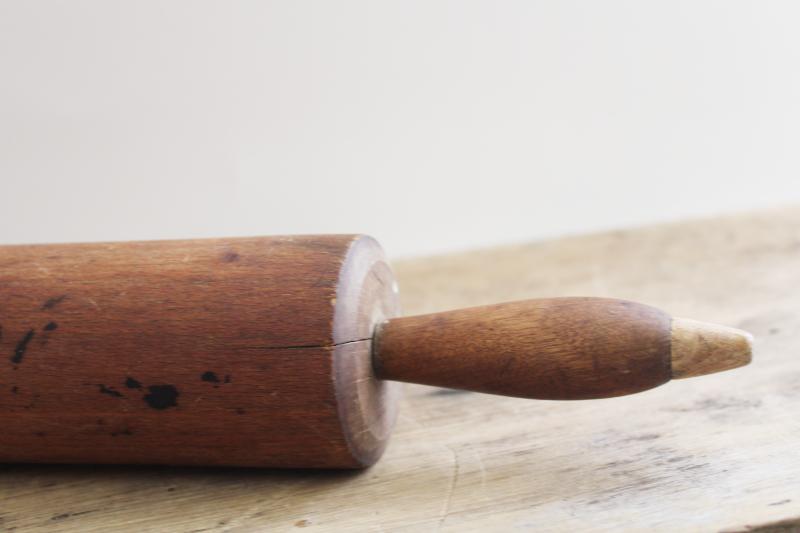 photo of large old wood rolling pin w/ rustic worn patina, vintage farmhouse kitchen decor #4