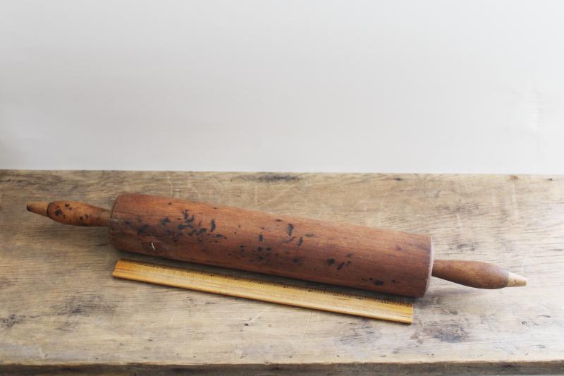 photo of large old wood rolling pin w/ rustic worn patina, vintage farmhouse kitchen decor #5