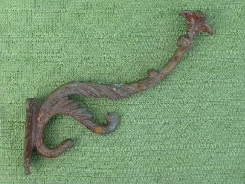 photo of large ornate bronze coat hook, antique Victorian vintage hardware #1