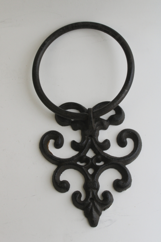 photo of large ornate cast metal door knocker or ring pull for handle, hardware for vintage furniture  #2