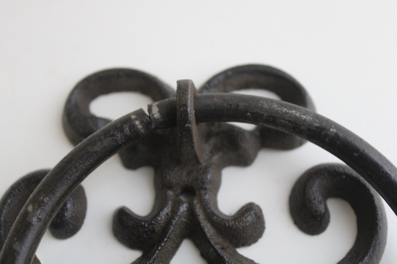 photo of large ornate cast metal door knocker or ring pull for handle, hardware for vintage furniture  #3