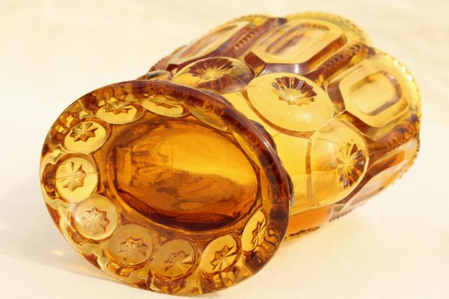 photo of large oval vase vintage amber glass moon & stars pattern glass #4