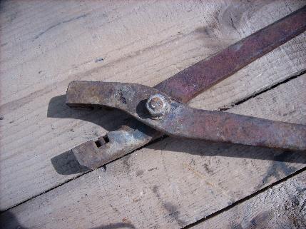 photo of large pair of old blacksmith shop forge & anvil tongs, 25in long #3