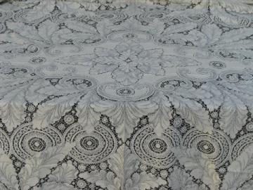 catalog photo of large perfect vintage ivory lace tablecloth, never used, very lovely