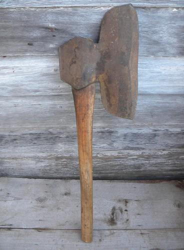 photo of large primitive antique broad axe tool for hand hewing barn beams etc #1