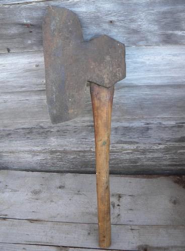 photo of large primitive antique broad axe tool for hand hewing barn beams etc #2