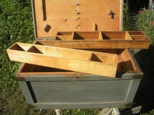 photo of large primitive old carpenter's chest or tool box w/copper fittings #5