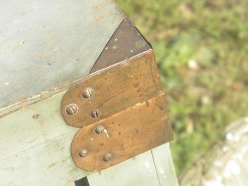 photo of large primitive old carpenter's chest or tool box w/copper fittings #8