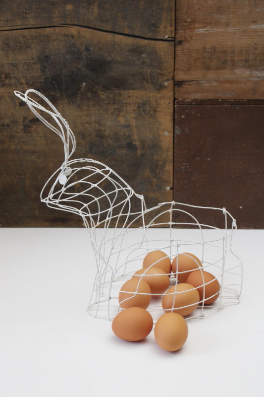photo of large rabbit shaped wire basket, shabby chic vintage farmhouse Easter bunny spring decor  #2