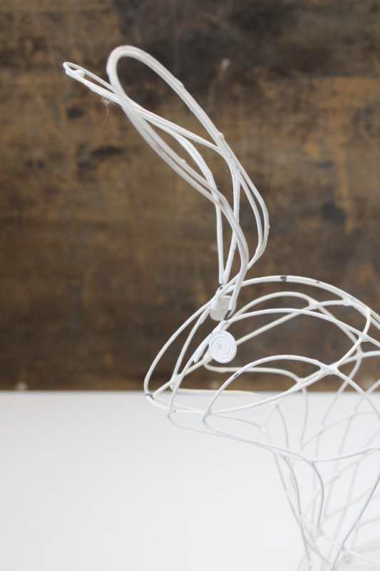 photo of large rabbit shaped wire basket, shabby chic vintage farmhouse Easter bunny spring decor  #4