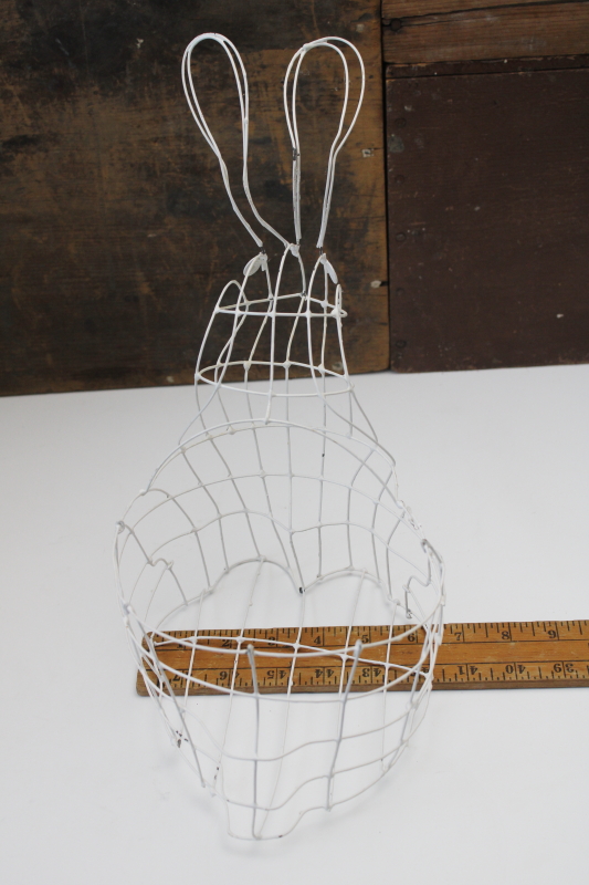 photo of large rabbit shaped wire basket, shabby chic vintage farmhouse Easter bunny spring decor  #5