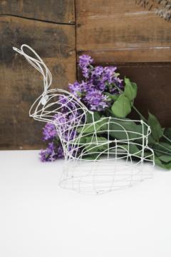 catalog photo of large rabbit shaped wire basket, shabby chic vintage farmhouse Easter bunny spring decor 