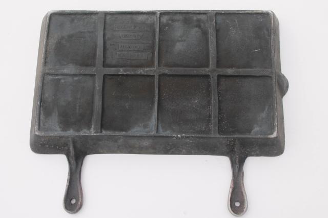 photo of large rectangular griddle skillet w/ two handles, heavy aluminum pan Milan Illinois foundry #6