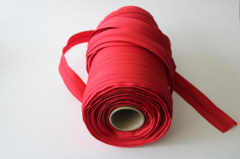 photo of large roll of red nylon zipper yardage, cut to length make your own zippers #1