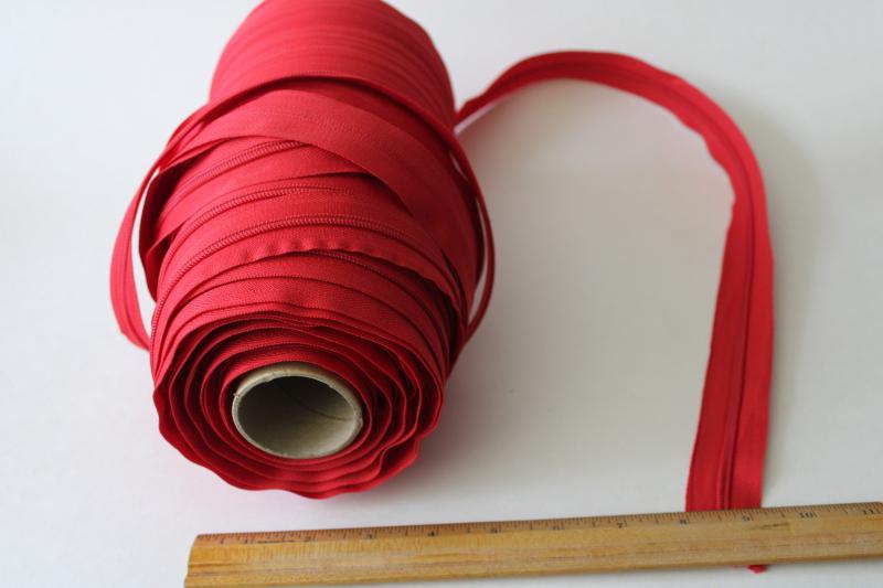 photo of large roll of red nylon zipper yardage, cut to length make your own zippers #3