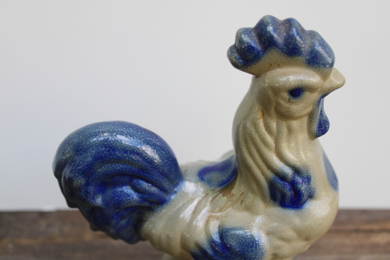 photo of large rooster figurine Beaumont Brothers salt glazed pottery, vintage cottagecore decor  #2