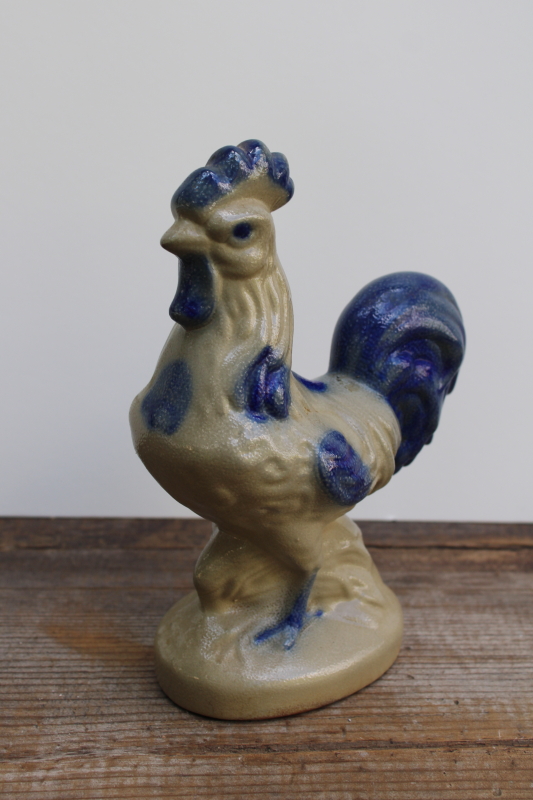 photo of large rooster figurine Beaumont Brothers salt glazed pottery, vintage cottagecore decor  #3