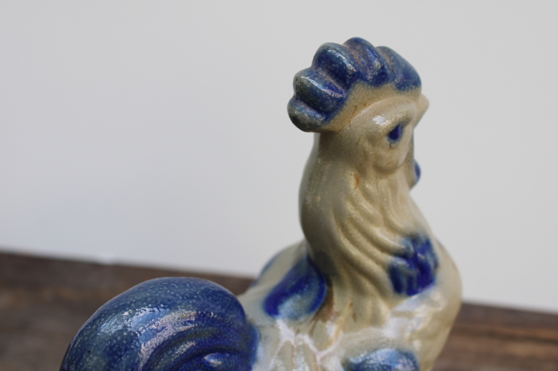 photo of large rooster figurine Beaumont Brothers salt glazed pottery, vintage cottagecore decor  #4