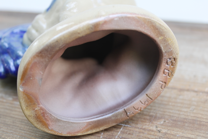 photo of large rooster figurine Beaumont Brothers salt glazed pottery, vintage cottagecore decor  #5