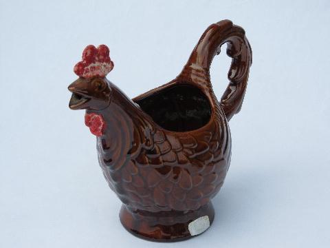 photo of large rooster kitchen pitcher, vintage Haeger pottery w/ original label #2