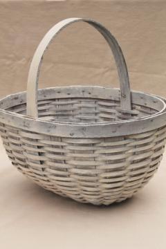 catalog photo of large round bottom market basket or gathering basket w/ weathered old white paint