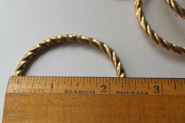 photo of large round brass plated curtain rings, vintage rope twisted metal hoops #2