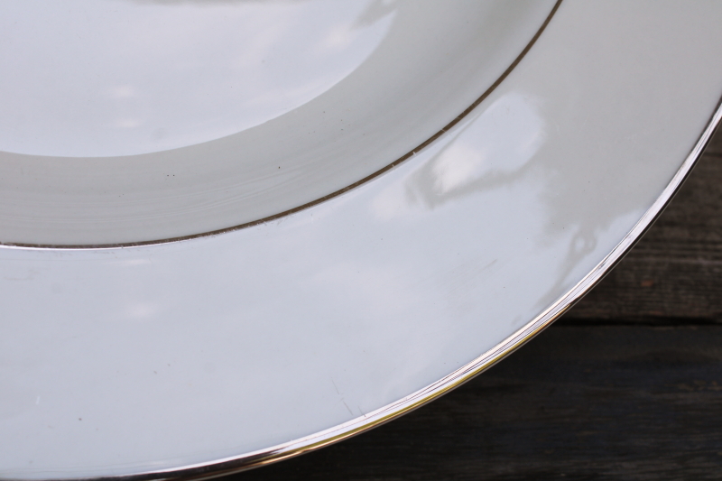 photo of large round cake plate ivory porcelain platinum wedding band pattern, vintage Japan Fine Arts china #2