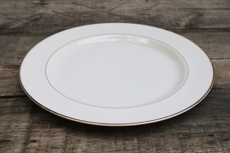 photo of large round cake plate ivory porcelain platinum wedding band pattern, vintage Japan Fine Arts china #3
