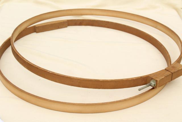 photo of large round & oval wood hoop needlework frames, vintage embroidery or lap quilting frame #2