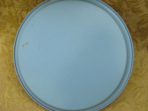 photo of large round tole trays, shabby chippy floral amd worn old blue paint #4